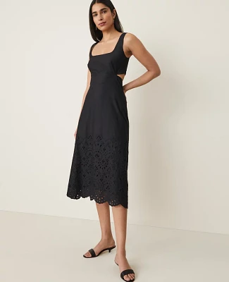 Ann Taylor Petite Embroidered Strappy Midi Dress Black Women's