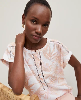 Ann Taylor Floral Cutout Linen Popover Top Blush Women's