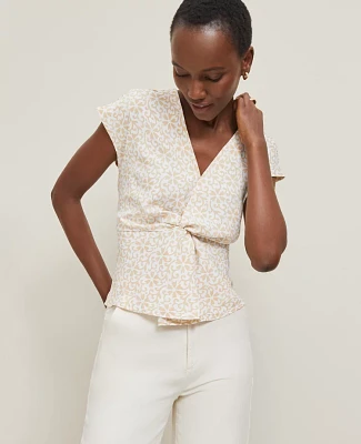 Ann Taylor Floral Knotted V-Neck Top Sands Edge Women's