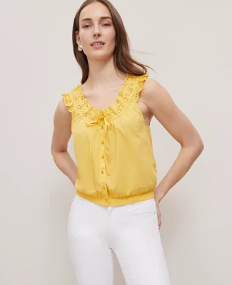 Ann Taylor Weekend Collection Eyelet Tie Neck Top Women's