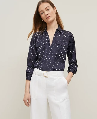 Ann Taylor Dotted Camp Shirt Size XS Night Sky-White Women's