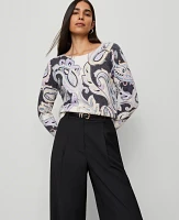 Ann Taylor Paisley Boatneck Sweater Night Sky Women's