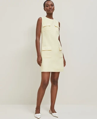 Ann Taylor Button Pocket Shift Dress Yellow Buttercream Women's