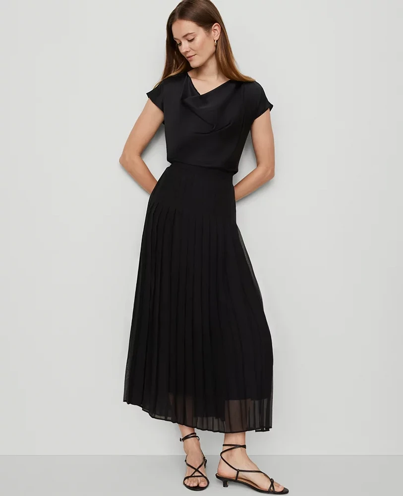 Ann Taylor Chiffon Pleated Maxi Skirt Black Women's