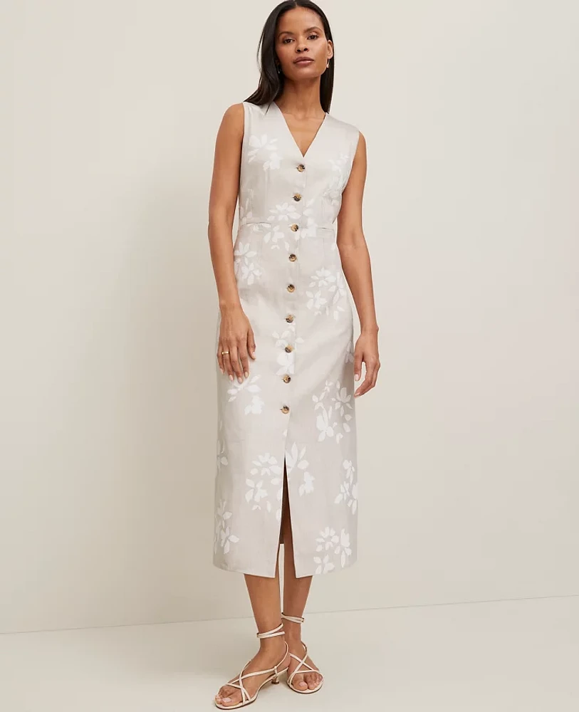 Ann Taylor Floral V-Neck Shirtdress Size 14 White Women's