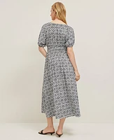 Ann Taylor Floral Smocked Puff Sleeve Dress Black Women's