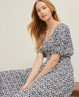 Ann Taylor Floral Smocked Puff Sleeve Dress Black Women's