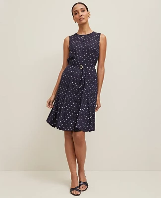 Ann Taylor Dotted Belted Flare Dress Size 14 Night Sky-White Women's