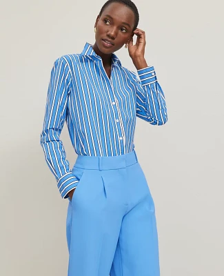 Ann Taylor Striped Relaxed Perfect Shirt Maritime Blue Women's