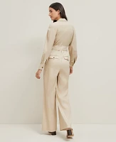 Ann Taylor Petite Linen Blend Wide Leg Jumpsuit Toasted Oat Women's