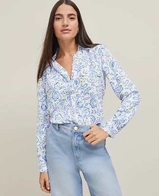 Ann Taylor Floral Camp Shirt Size XS White Women's