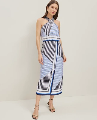 Ann Taylor Striped Halter Midi Dress Size 14 Night Sky Women's