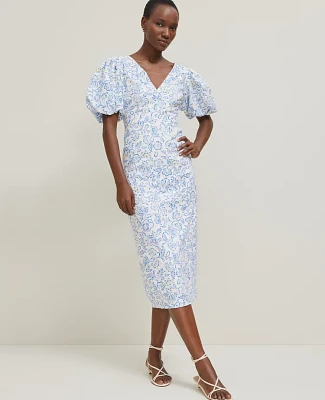 Ann Taylor Floral Linen Blend Puff Sleeve Sheath Dress White Women's