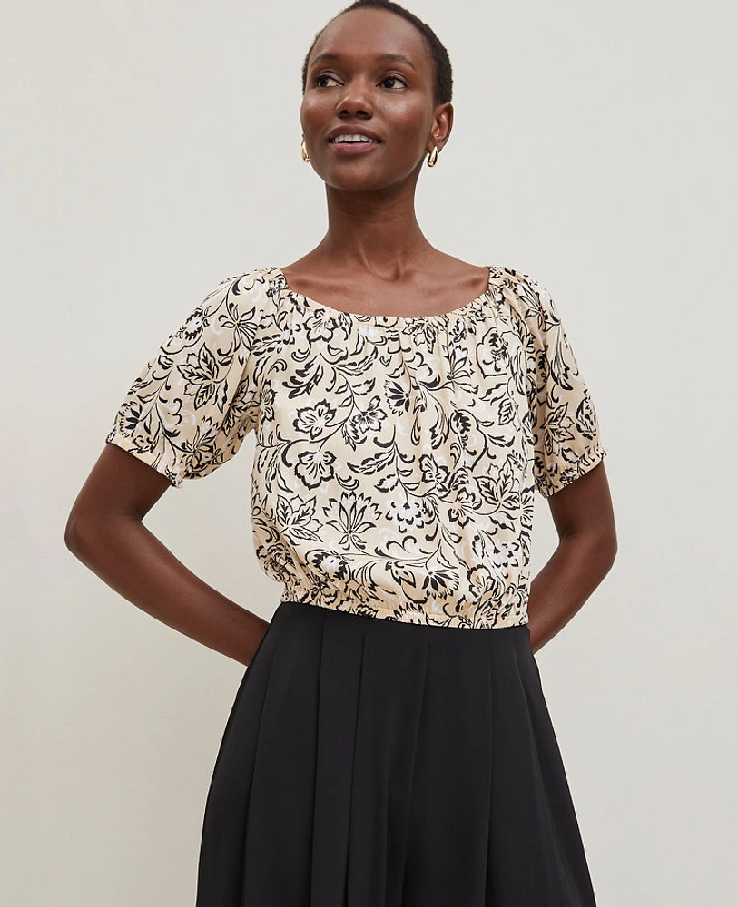 Ann Taylor Floral Bubble Hem Top Sands Edge Women's