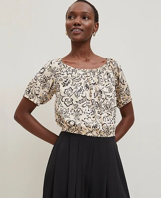 Ann Taylor Floral Bubble Hem Top Sands Edge Women's