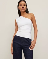 Ann Taylor Ruched One-Shoulder Top White Women's