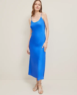 Ann Taylor Petite Satin Slip Dress Power Blue Women's