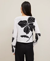 Ann Taylor Petite Floral Jacquard Open Cardigan White- Black Women's