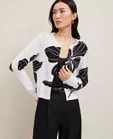 Ann Taylor Petite Floral Jacquard Open Cardigan White- Black Women's