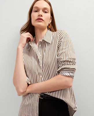 Ann Taylor Striped Relaxed Perfect Shirt Pecan Women's