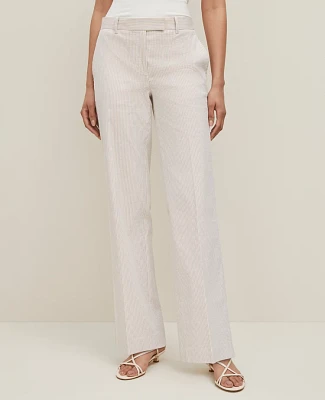 Ann Taylor The Petite Straight Trouser Pant in Striped Seersucker — Curvy Fit Size 0 Cappuccino Tan Women's