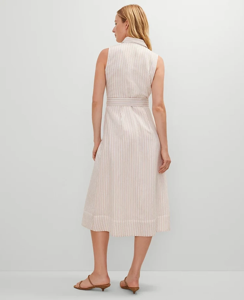 Ann Taylor Striped Flare Midi Shirtdress Neutral Combo Women's