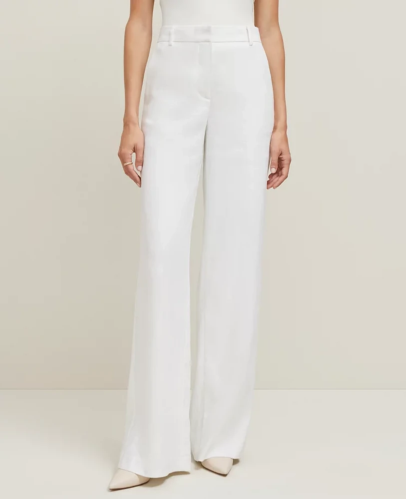 Ann Taylor The Petite Wide-Leg Pant in Herringbone Linen Blend — Curvy Fit Size 2 White Women's