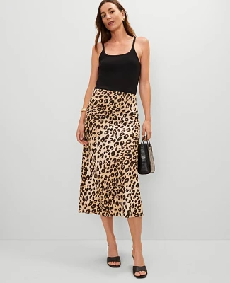 Ann Taylor Animal Print Linen Blend Bias Slip Skirt _Black Women's