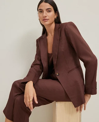Ann Taylor The Petite Notched One Button Blazer in Linen Blend Size 12 Rich Walnut Women's