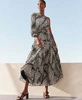 Ann Taylor Petite Tiered Full Skirt Palm Print Black Women's