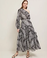 Ann Taylor Petite Tiered Full Skirt Palm Print Black Women's