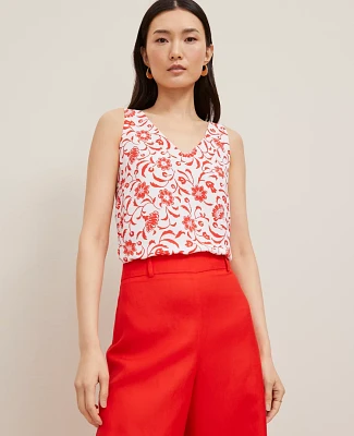 Ann Taylor Mixed Media V-Neck Tank Top Fiery Red Women's