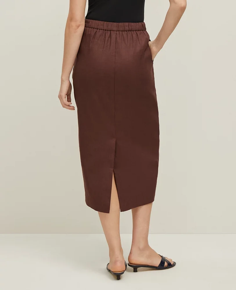 Ann Taylor The Petite Clean Midi Skirt Linen Blend Rich Walnut Women's