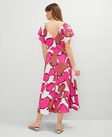 Ann Taylor Petite Floral Flutter Sleeve Midi Dress Rose Violet Women's