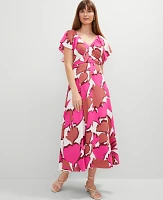 Ann Taylor Petite Floral Flutter Sleeve Midi Dress Rose Violet Women's
