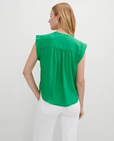 Ann Taylor Petite Pintucked Cap Sleeve Top Natural Green Women's