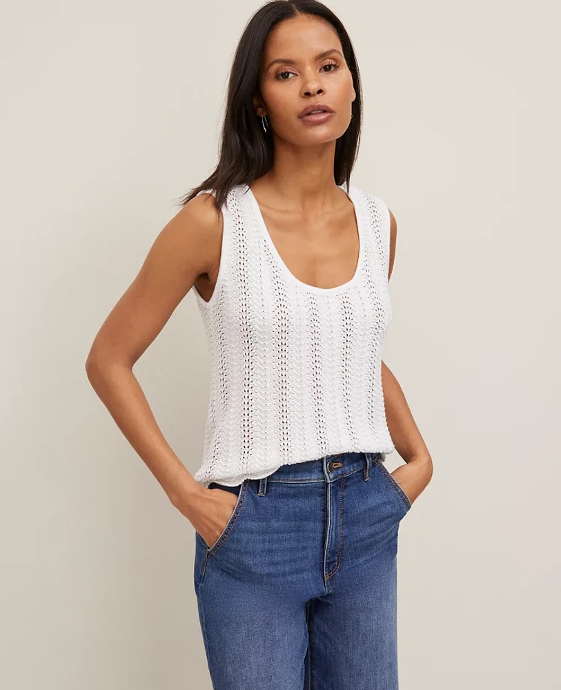 Ann Taylor Crochet Sweater Shell Top White Women's