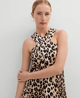 Ann Taylor Animal Print Halter Maxi Dress _Black Women's