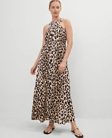 Ann Taylor Animal Print Halter Maxi Dress _Black Women's