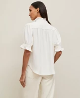 Ann Taylor Petite Ruffle Collar Shirt Winter White Women's