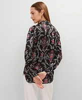 Ann Taylor Petite Floral Camp Shirt Black Women's