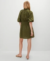 Ann Taylor Eyelet Ruffle Neck Flare Dress Moss Green Women's