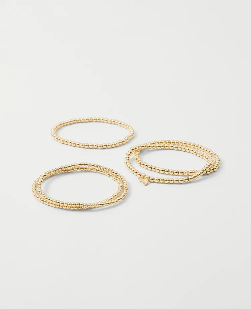 Ann Taylor Metal Beaded Stretch Bracelet Set Goldtone Women's