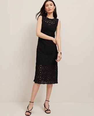 Ann Taylor Crochet Midi Sweater Dress Black Women's