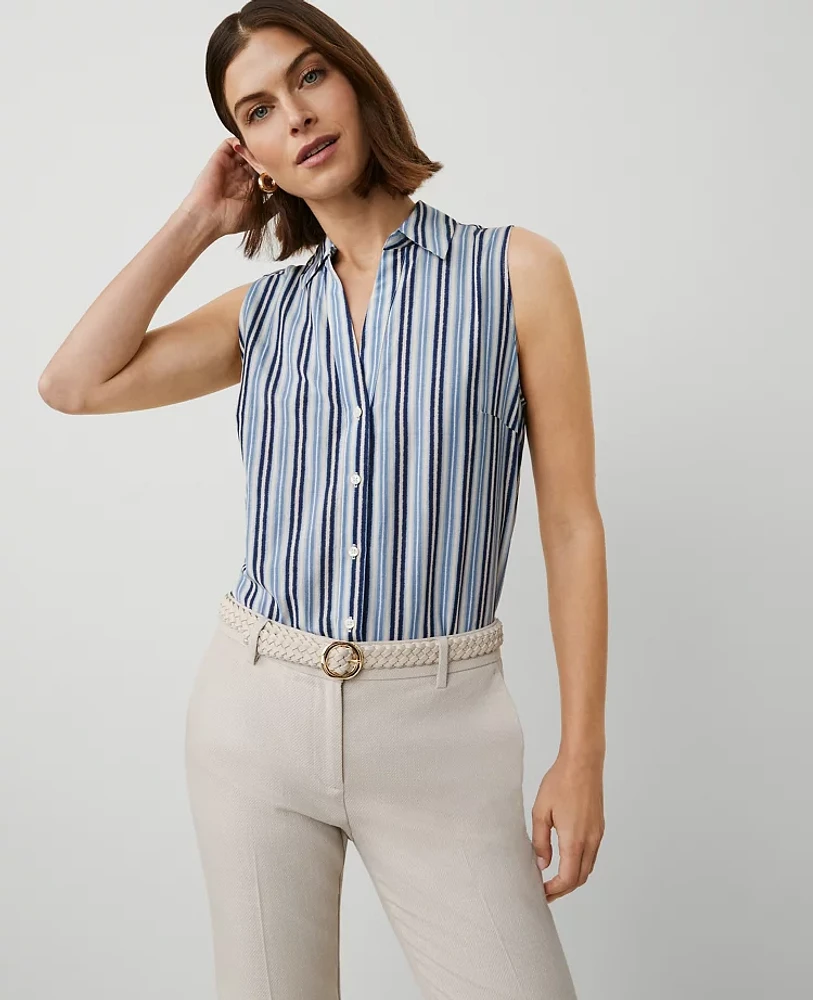 Ann Taylor Striped Sleeveless Essential Shirt Size Medium Soft Indigo Women's