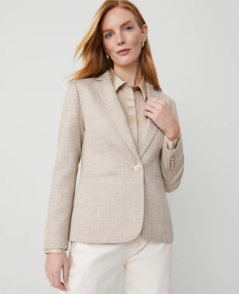 Ann Taylor The Hutton Blazer in Shimmer Tweed Size 8 Mixed Beige Women's