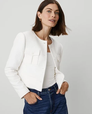 Ann Taylor Tweed Patch Pocket Jacket Size 14 White Women's