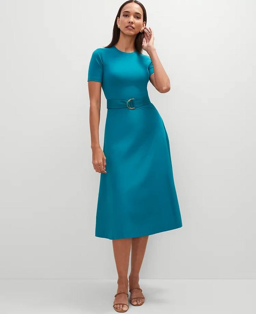Ann Taylor Petite Mixed Media Flare Midi Dress Women's