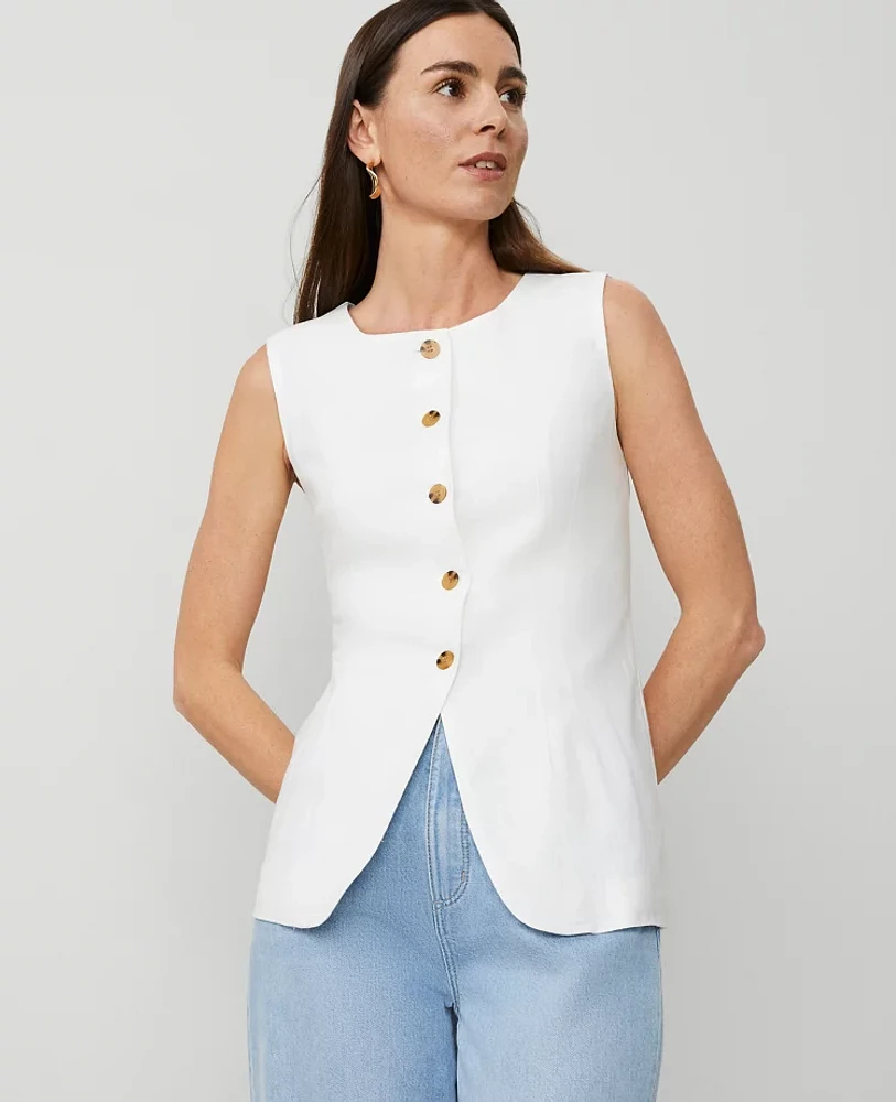 Ann Taylor Linen Blend Vest Top Size 4 White Women's