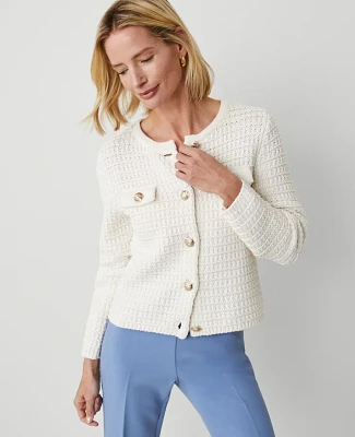 Ann Taylor Geo-Stitch Cardigan Size 2XL Winter White Women's